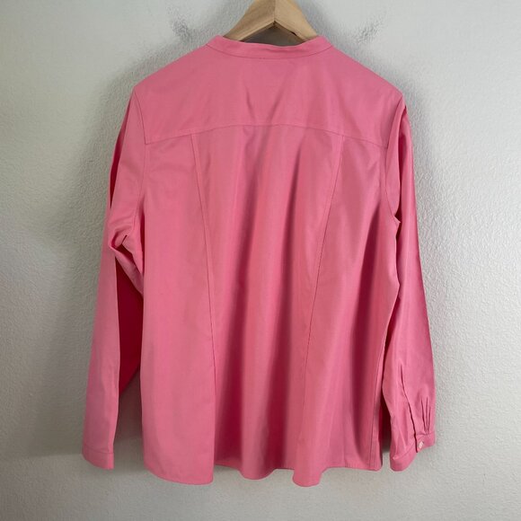 LL Bean Womens Plus 1X Pink Wrinkle Free Collarless Button Up Shirt Long Sleeve - Picture 9 of 9